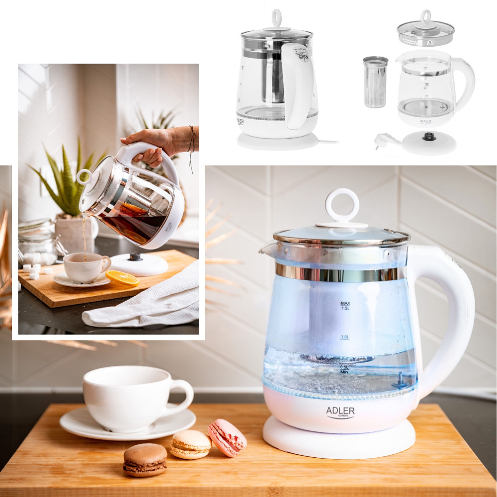 Електрочайник Adler AD 1299 1850-2200Вт/ 1.5л/ скло/ заварник/ встановлення температури/ білий Вінниця - фото 12