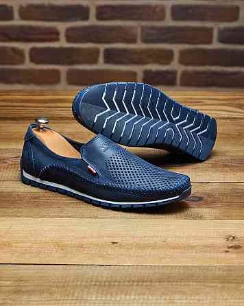 Літні шкіряні туфлі-макасини сині Харків