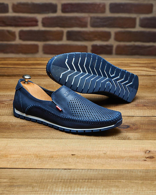 Літні шкіряні туфлі-макасини сині Харків - фото 4