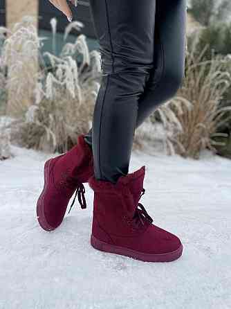 Violeta Черевики жіночі Violeta бордові еко-замша з хутром висота 16.5см підошва 2.5см розмір 3 Коломия