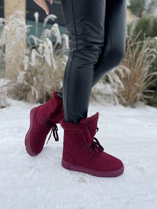 Violeta Черевики жіночі Violeta бордові еко-замша з хутром висота 16.5см підошва 2.5см розмір 3 Коломия - фото 6