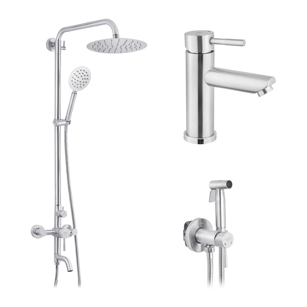 Набір 3 в 1 душова система Kroner Edelstahl Klassisch-ESG063 + змішувач Edelstahl Klassisch-ESG010 + Київ - фото 1