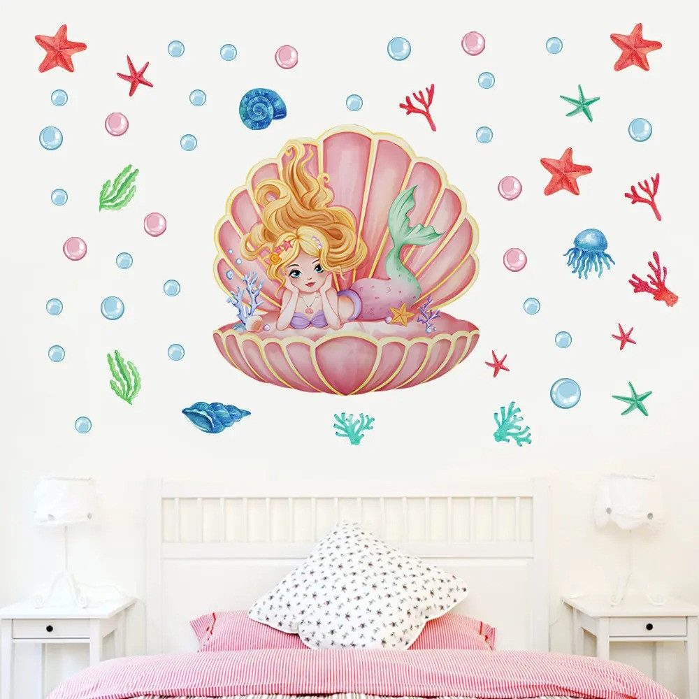 Наклейка декоративна вінілова інтер'єрна в дитячу кімнату на стіну «Русалонька» для дівчаток 30х60 см Кам'янець-Подільський - фото 1