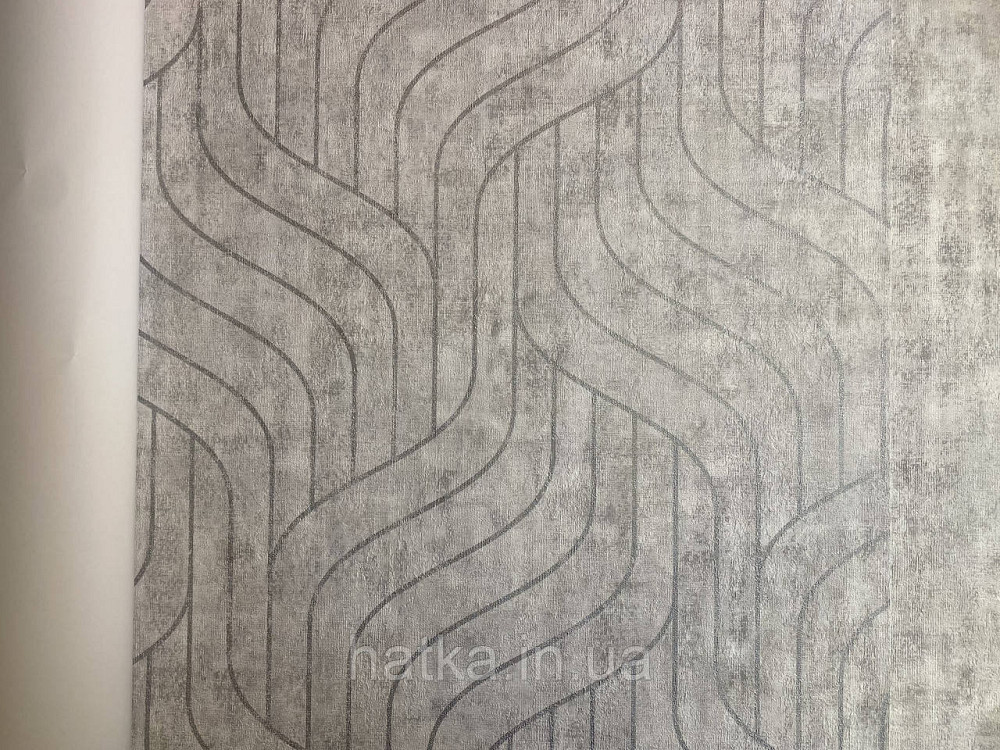 Шпалери метрові вінілові на флізелін Grandeco Feeling геометрія сріблясті смуги на сірому Київ - фото 4