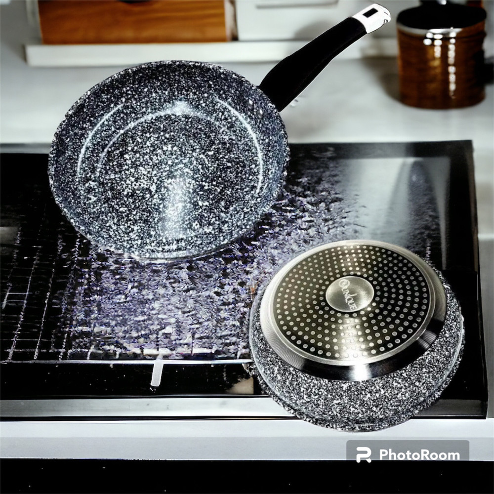 Сковорода с антипригарным гранитным покрытием UNIQUE UN-5112 18 см с крышкой/гранит  светлый - 12368 Одесса - изображение 3