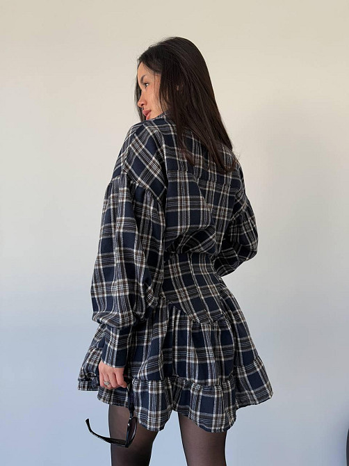 Жіночий стильний костюм-двійка: сорочка та спідниця в карту тіар Темно-синій, 42/44 Одеса - фото 9