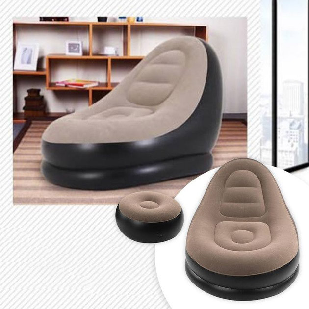 Надувное кресло с пуфом для отдыха AIR SOFA велюровое SM-27 Львов - изображение 9