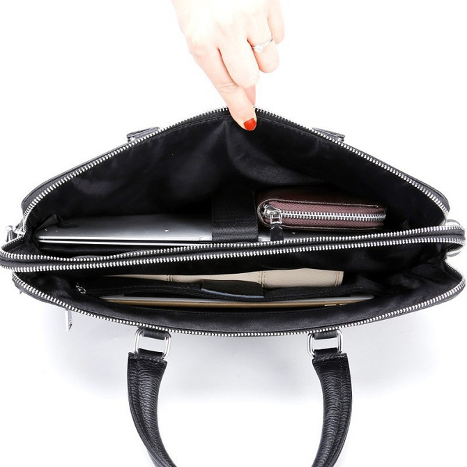 Кожаная мужская деловая сумка-портфель портфель для ноутбука черный Tiding Bag 64028 Каменское - изображение 3