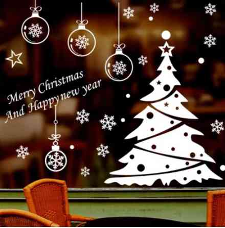 Новогодняя наклейка Елка виниловая 30 на 45 см белый Киев