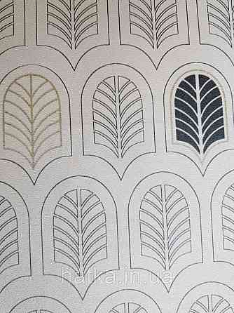 Шпалери вінілові на флізелін AS creation New-life геометрія фігури під листя золотисті чорні на бежевому Київ