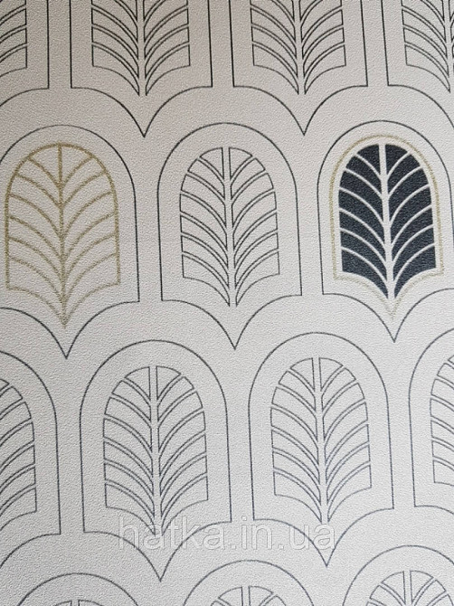 Шпалери вінілові на флізелін AS creation New-life геометрія фігури під листя золотисті чорні на бежевому Київ - фото 3