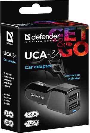 Автозарядка 2xUSB 18W (2xUSB-A) 3.4A UCA-34 чорна Defender Винница