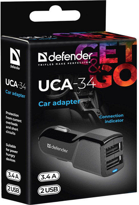 Автозарядка 2xUSB 18W (2xUSB-A) 3.4A UCA-34 чорна Defender Винница - изображение 3