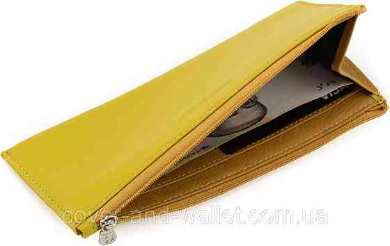 Тонкий желтый женский кошелек из натуральной кожи на молнии Marco Coverna Киев