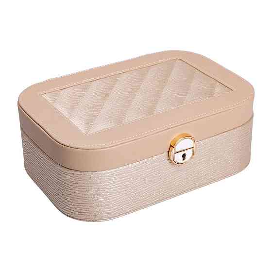 Yiwu Скринька для прикрас з еко шкіри 2 яруси із замком органайзер для ювелірних виробів HP-5-1 Коломыя