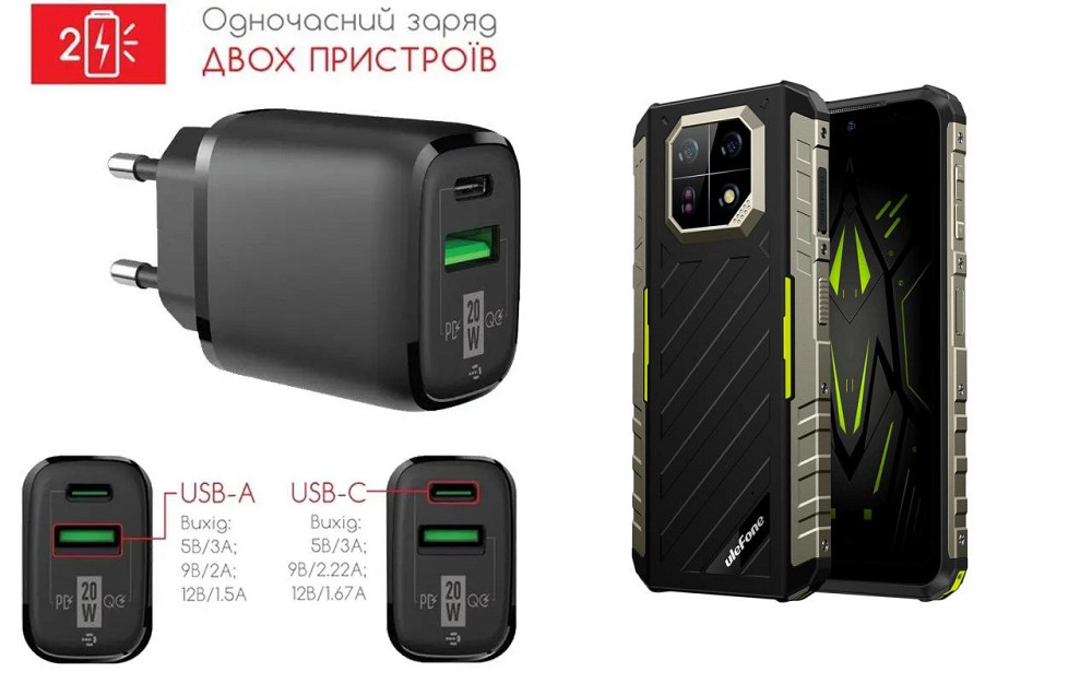 Сетевое зарядное устройство для Ulefone Armor 22, 20W 3A, Quick Charge 3.0 Киев - изображение 1