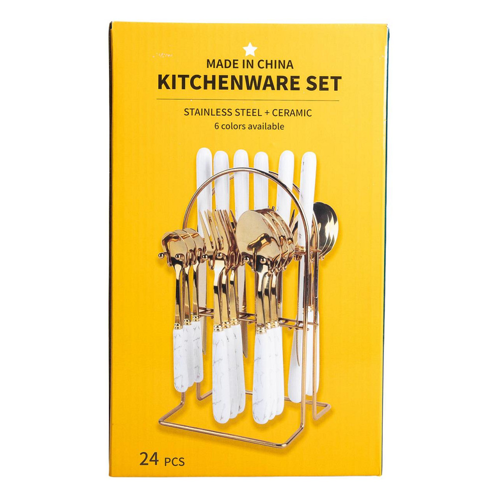 Yiwu Набір столових приборів на підставці 24 предмети столовий набір на 6 персон Білий зі срібл Київ - фото 9