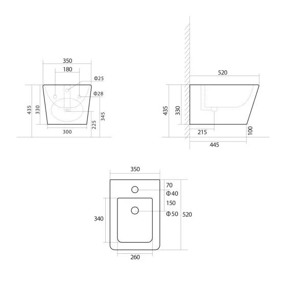 Біде підвісне Qtap Tern 520x350x330 мм, Marble QT17551303GMR Київ