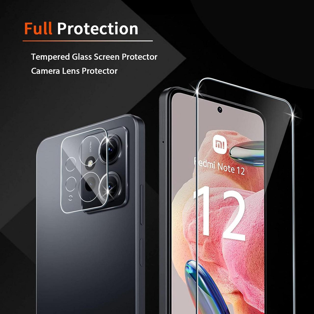 Захисне скло для Xiaomi Redmi Note 12 4G прозоре 2 шт + 2 захисти камери 9H 0.33 мм загартоване скло Київ - фото 7