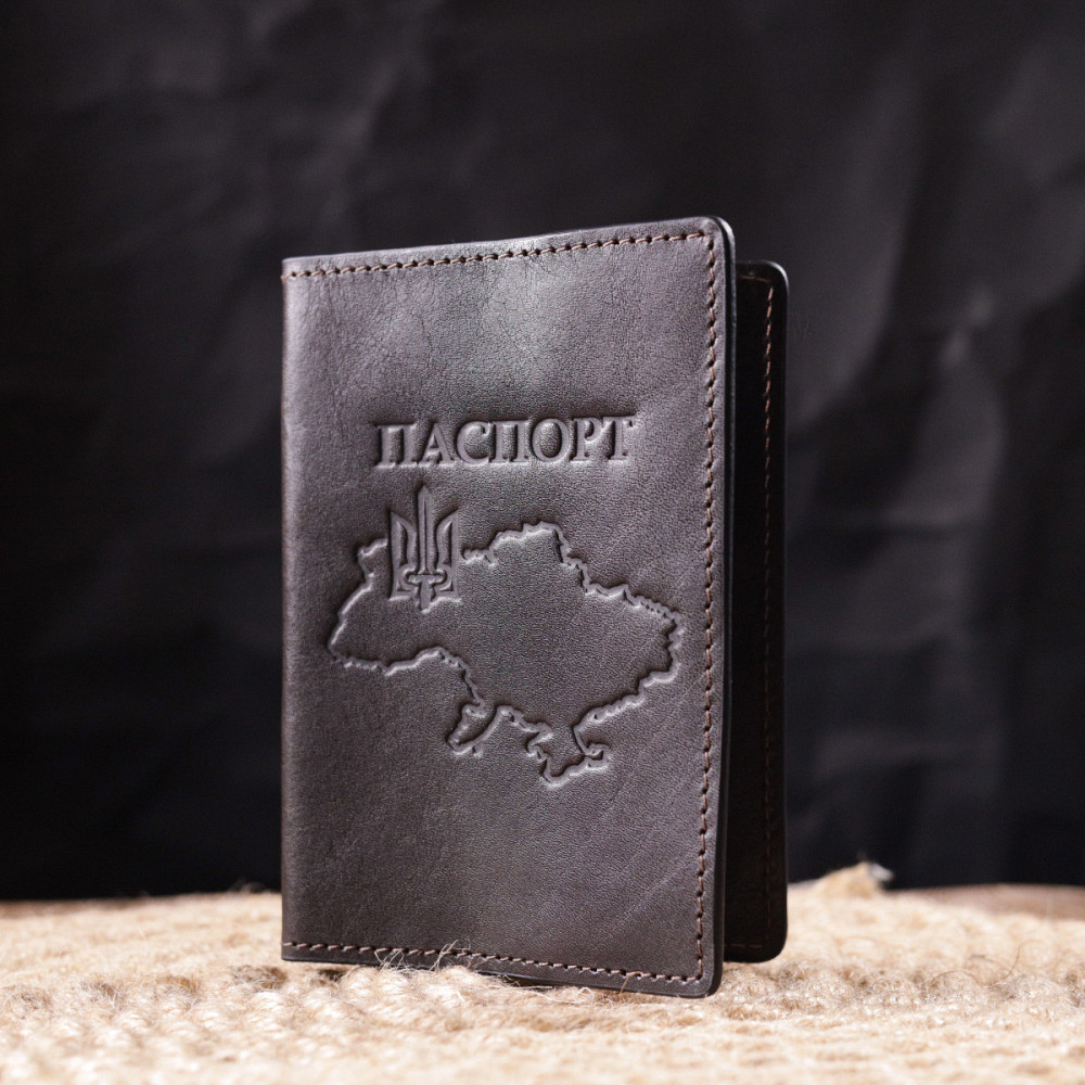 Шкіряна обкладинка на паспорт Карта GRANDE PELLE 16774 Коричнева Київ - фото 3