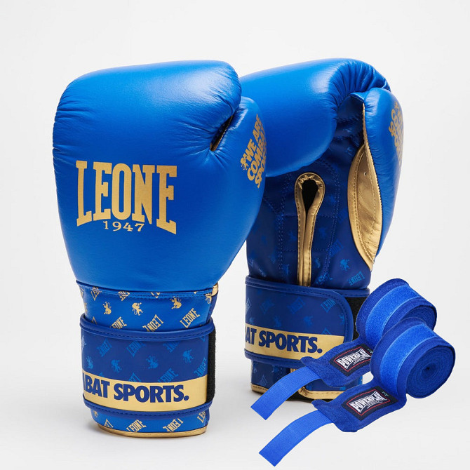Боксерські рукавиці Leone GN220 DNA Blue 16 унцій (бинти 4 м. в комплекті) Кам'янське - фото 1