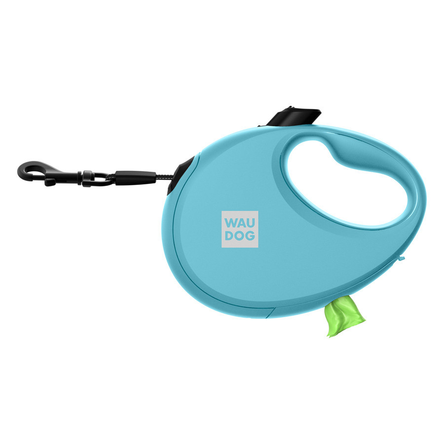 Поводок-рулетка для собак WAUDOG R-leash с контейнером для пакетов, светоотражающая лента, L, до 40 кг, 5 м, голубой Киев - изображение 4