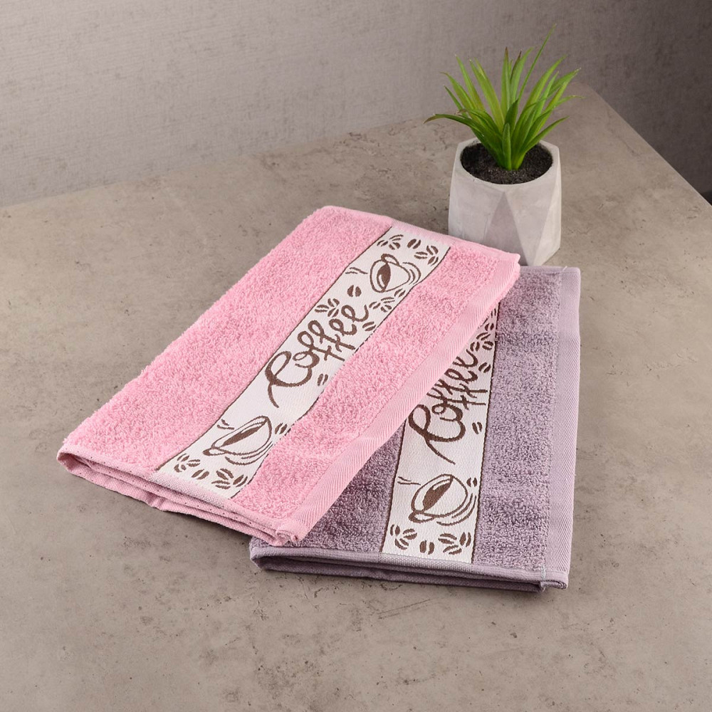 Набір кухонних махрових рушників 2шт GM Textile 30x50см, 30x50см Coffee 400г / м2 (Сірий / Рожевий) Суми - фото 1