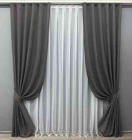 Комплект готовых штор VR-Textil Лен Лён Мешковина № 1140ш Графитовый 150х270 см 2 шт (30-961) Киев