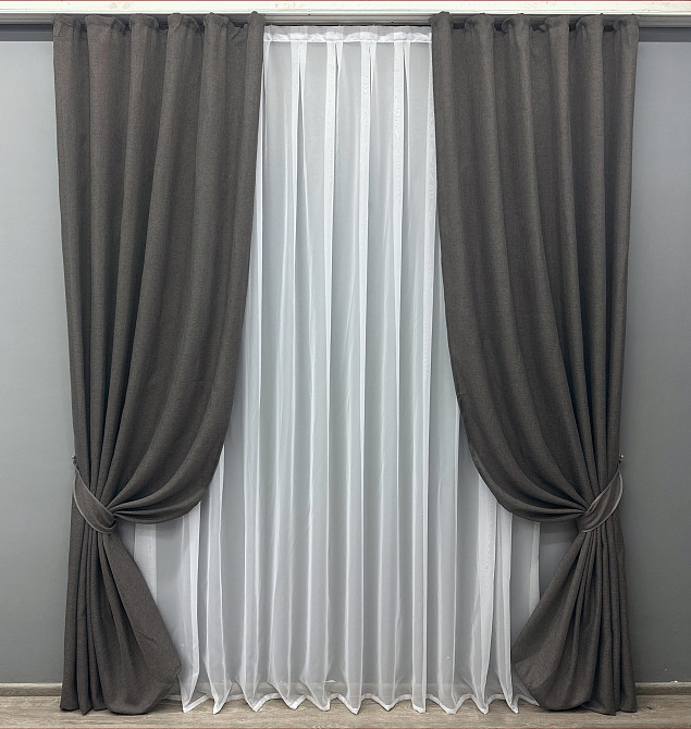 Комплект готовых штор VR-Textil Лен Лён Мешковина № 1140ш Графитовый 150х270 см 2 шт (30-961) Киев - изображение 2