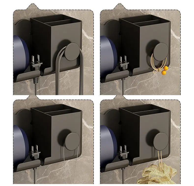 Органайзер пластиковый для ванной комнаты, настенный держатель для фена 23.2×8.2×9.2см, черный цвет Каменец-Подольский - изображение 2