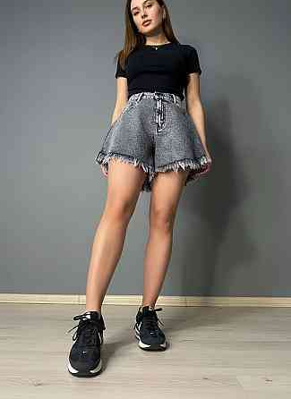 Шорты женские джинсовые Liana 4-040 короткие расклешенные с бахромой большие размеры черные, черный, З6, 36, 99 см Киев