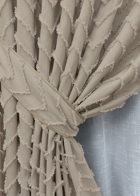 Комплект штор VR-Textil Льон Букле 100х270 2шт і Тюль 400х270 1812ш-115т Бежевий з білим 71-036/2 Київ - фото 4