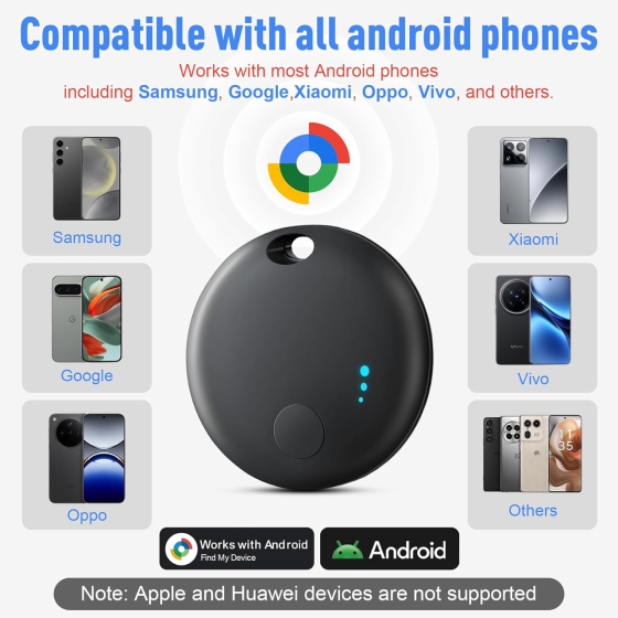 Комплект Bluetooth-трекерів Fortunepro (4 шт.) для Android: Пошук ключів та багажу через Google Find My Device, IP-захист, Black Київ