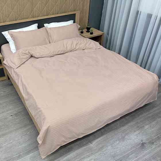 Комплект постельного белья Страйп-сатин Двуспальный 180х220 с простыней на резинке Таш (88-110) Киев