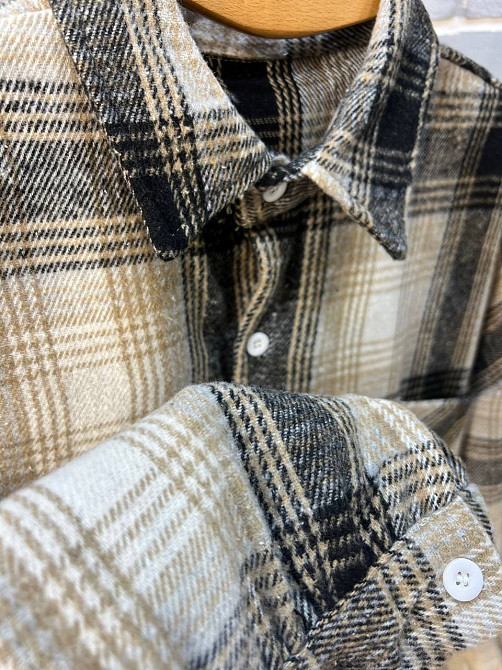 Сорочка жіноча A-N 211 картата оверсайз в клітинку тепла байкова кишеня one size темно бежева, темно-бежевий, one size Київ - фото 15