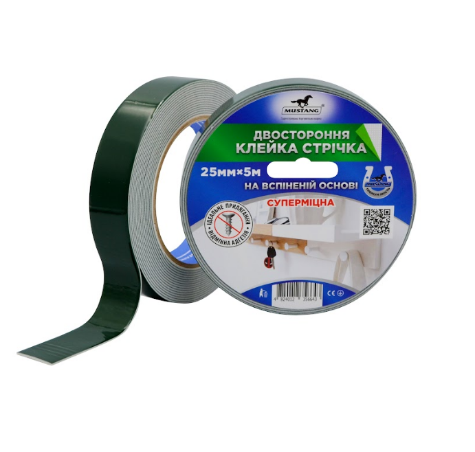 Стрічка двостороння спінена 25мм*5м 110мкм темно-зелений Standart Мустанг Житомир - фото 1
