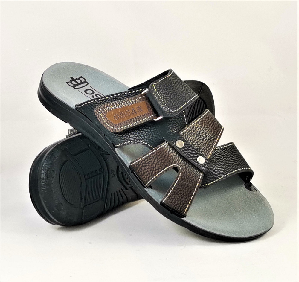 Мужские Шлёпанцы Тапочки Сланцы Чёрные с Коричневым Кожаные (размеры: 41,42,44,45) Днепр - изображение 7