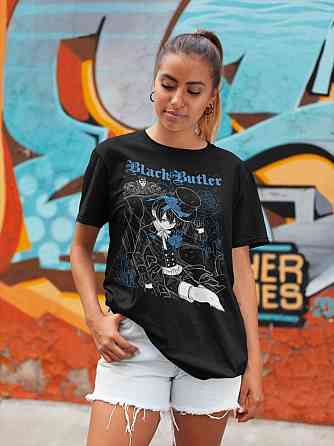 Футболка для хлопчика з аніме принтом Блакк Бутлер Кіел Пхантомхіве оверсайз (зріст від 165 до 180) Чорний AnimeJ0476m Дніпро