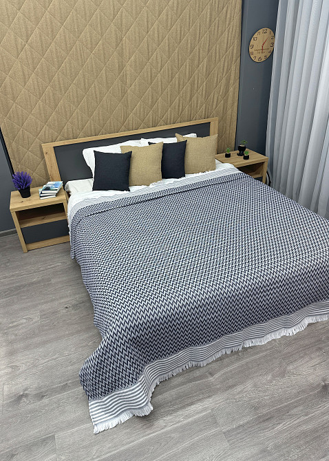 Покривало Dakota Fringe ЄВРО 200х230 см колір синій з білим (85-194) Київ - фото 6