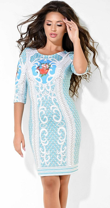 Очаровательное бирюзовое платье с узором (42) Киев - изображение 1