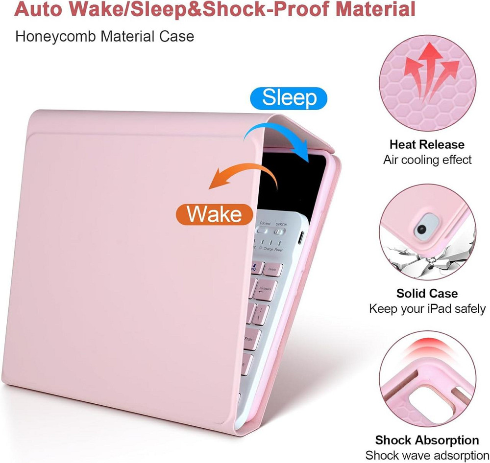 Чохол-клавіатура для iPad 9.7 (iPad 6/5, Air 1/2) з Bluetooth знімна клавіатура тримач для Apple Pencil рожевий Київ - фото 3