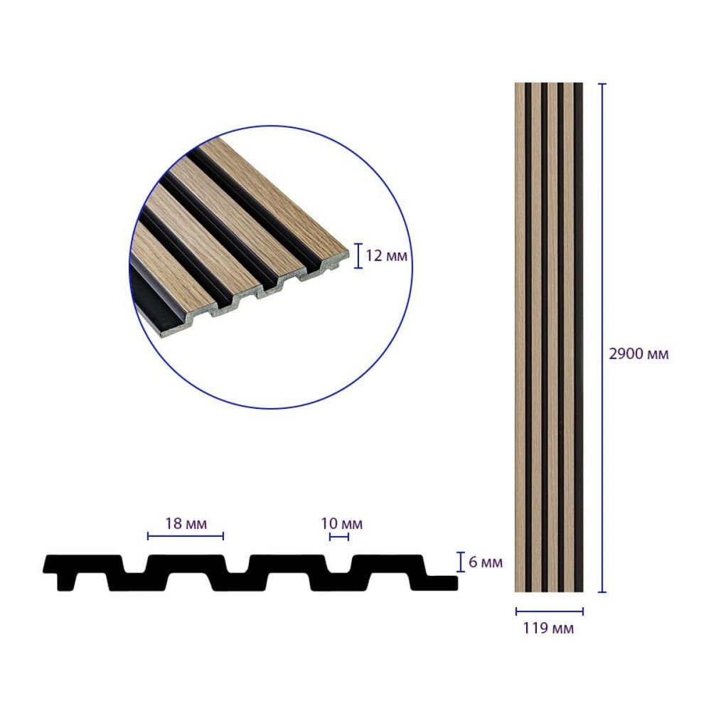 Рейка декоративная PS 2900х119х12мм Дуб с графитом SW-00001738 Киев - изображение 9