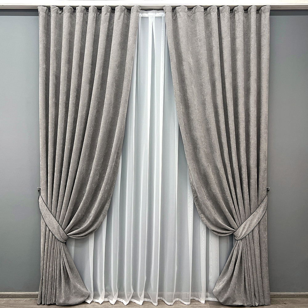 Комплект готових штор VR-Textil Шеніл преміум VELMIRA Rich № 1925ш Світло-сірий 150х290 см 2 шт (33-0991) Київ - фото 2