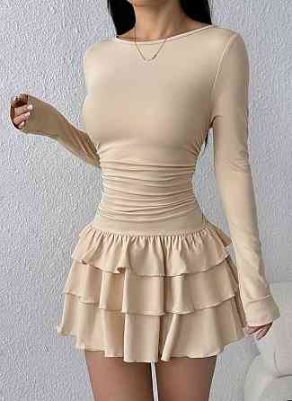 Жіноча базова міні сукня з пишною спідничкою віскоза. Беж Одеса