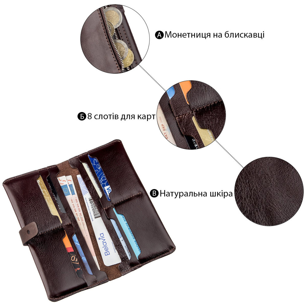 Бумажник вертикальный из кожи алькор Коричневый (SHVIGEL) Киев - изображение 1