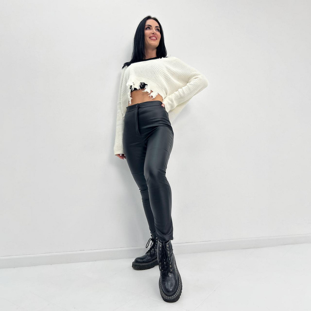 Стильные кожаные брюки женские Casual тонкие батал Киев - изображение 2