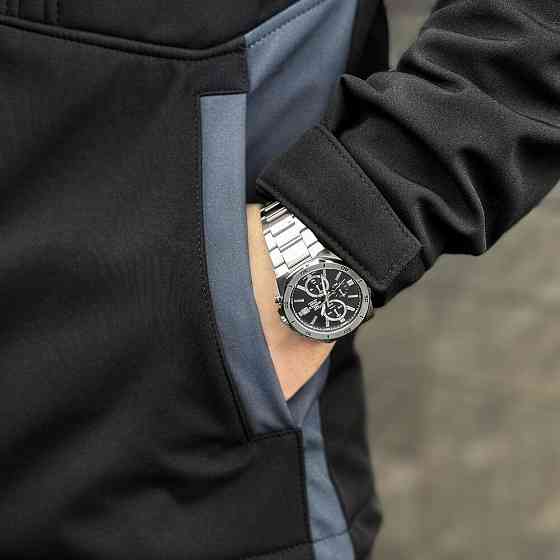 Черно-серая демисезонная мужская куртка XL с капюшоном Pobedov Setup Киев