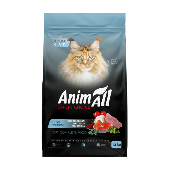 AnimAll АнімАлл Повнораціонний сухий корм для котів з лососем, білою рибою та свіжою індичкою, 12кг Київ
