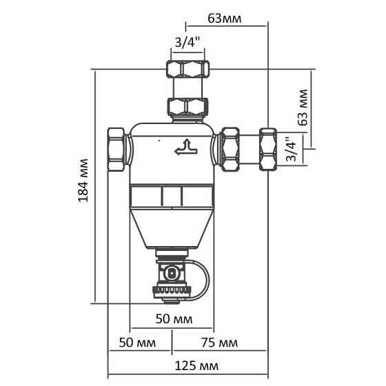 Сепаратор шламу з магнітом для котла Roho R680-075N - 3/4" (нікель) (RO0157) Київ