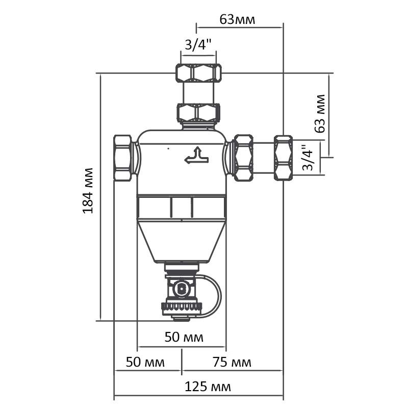 Сепаратор шлама с магнитом для котла Roho R680-075N - 3/4